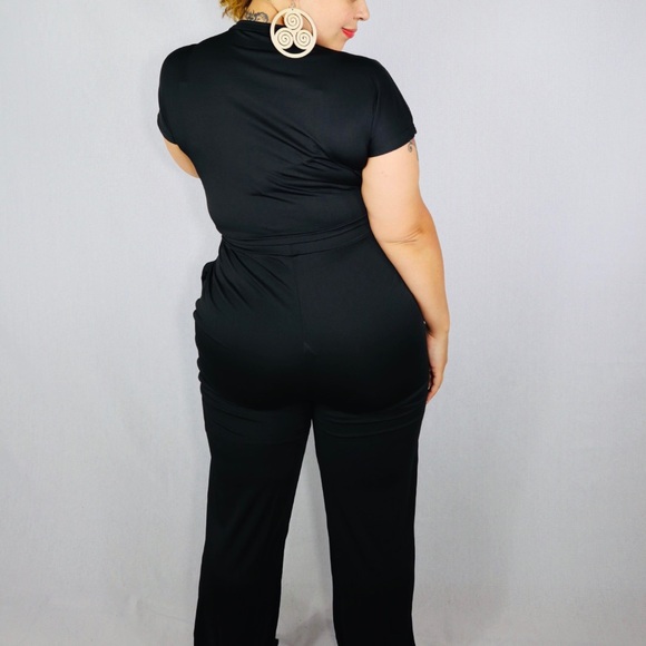 Short Sleeve Crop/ Wide Leg 2 Piece Set S-XL Black - Picture 2 of 6